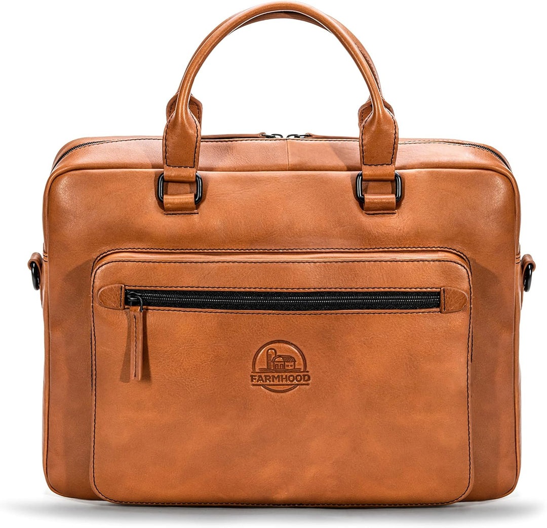 Farmhood Memphis Damen/Herren Leder Aktentasche | Umhängetasche mit Laptopfach und Handyfach | 38,5