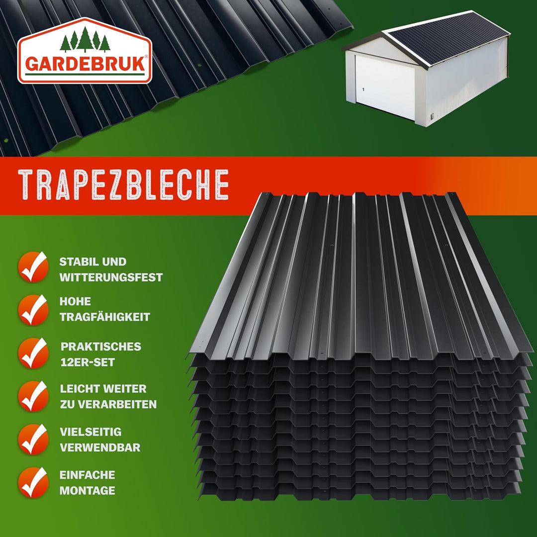 GARDEBRUK® 12x Trapezblech 129x46cm = 7m² verzinkt Profilblech Dachblech Wellblech Dachplatten Gerät