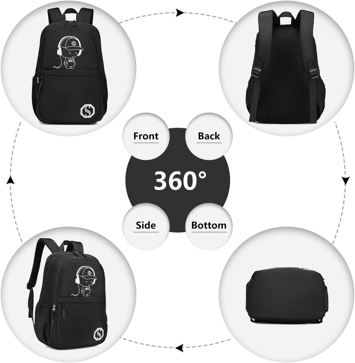 KONO Leuchtender Schulrucksack 3-in-1 Set, Anime Jungen Schulranzen Umhängetasche Federmäppchen, 15.