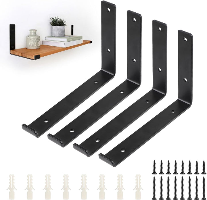 DBREAKS 4 Stk Regalhalterung Schwarze, L-Form Regalhalter, Wandregal Halterung, Heavy Duty Regalhalt