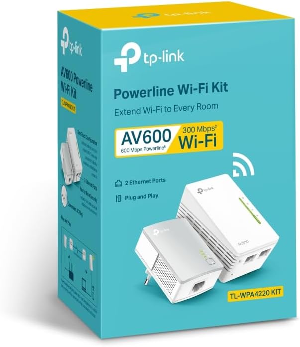 TP-Link WLAN Powerline Adapter Set TL-WPA4220 KIT(600Mbit/s, WLAN 300Mbit/s, Wi-Fi Clone, Fast-Ether