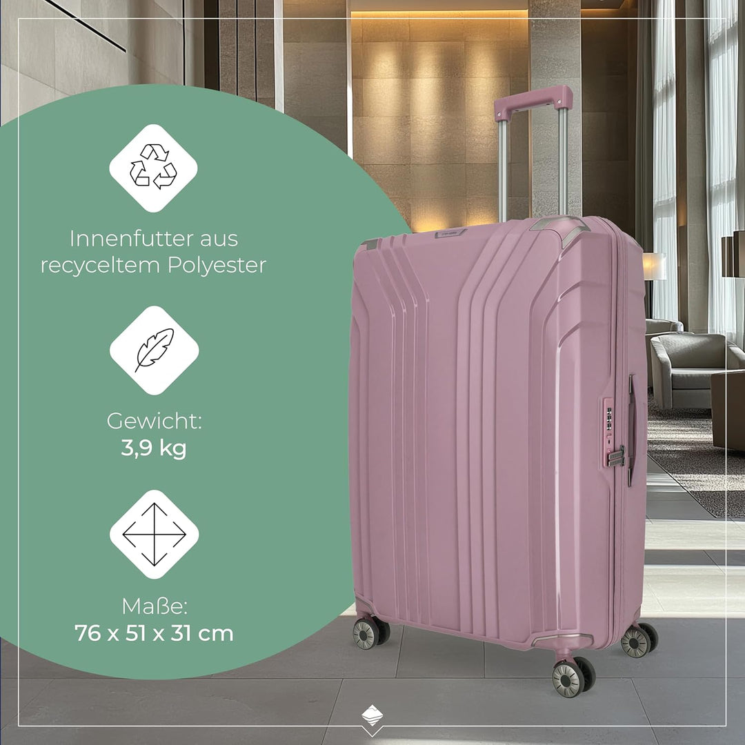 Travelite Hartschalenkoffer gross nachhaltig, 4 Rollen, ELVAA, Trolley mit recyceltem Innenfutter, T