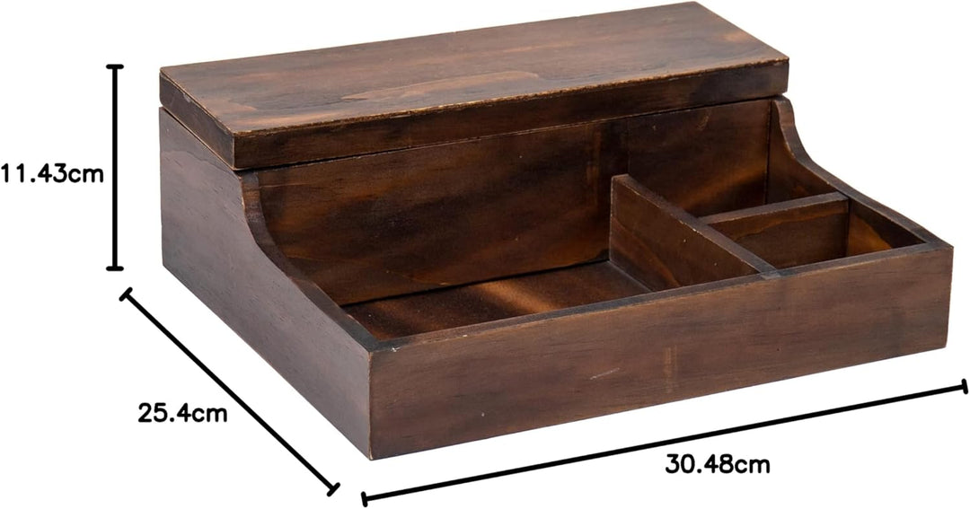 Mind Reader Bali Collection, 7-Compartment Valet Tray with Hinged Lid for Cell Phone, Watches, Jewel