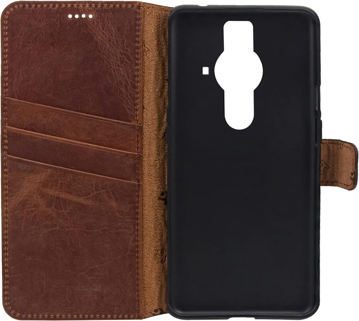 Suncase Book-Style Hülle kompatibel mit Sony Xperia Pro-I Leder Tasche (Slim-Fit) Lederhülle Handyta