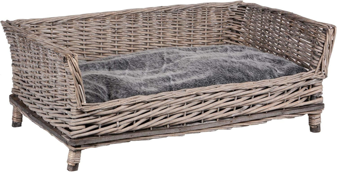 UNUS Hundebett Hundekorb Hundekörbchen aus Weide eckig mit Kissen grau für grosse und kleine Hunde 8