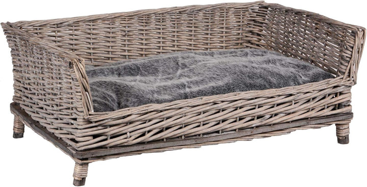 UNUS Hundebett Hundekorb Hundekörbchen aus Weide eckig mit Kissen grau für grosse und kleine Hunde 8