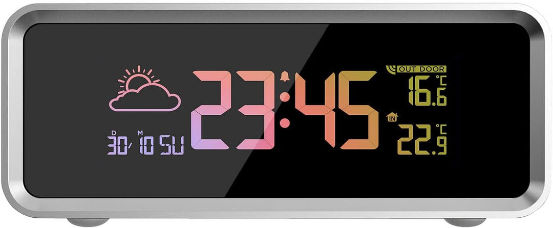 infactory Handy Ladestation: Funk-Wetterstation, Qi-kompatibles Ladegerät & Wecker, Sensor, 10 W (In