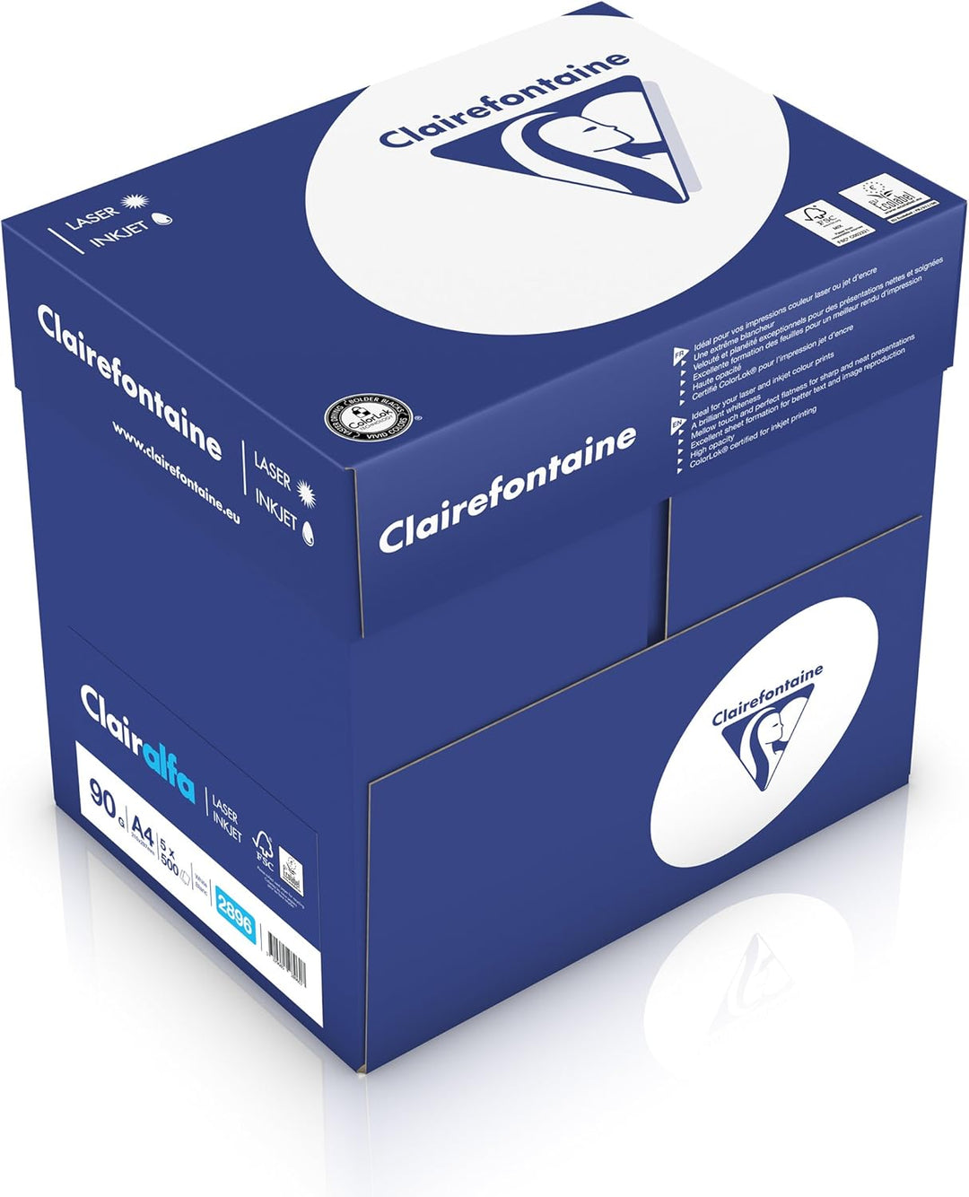 Clairefontaine Druckerpapier Clairalfa in Weiss / 5 x 500 Blatt in DIN A4 mit 90 Gramm / Blickdichte