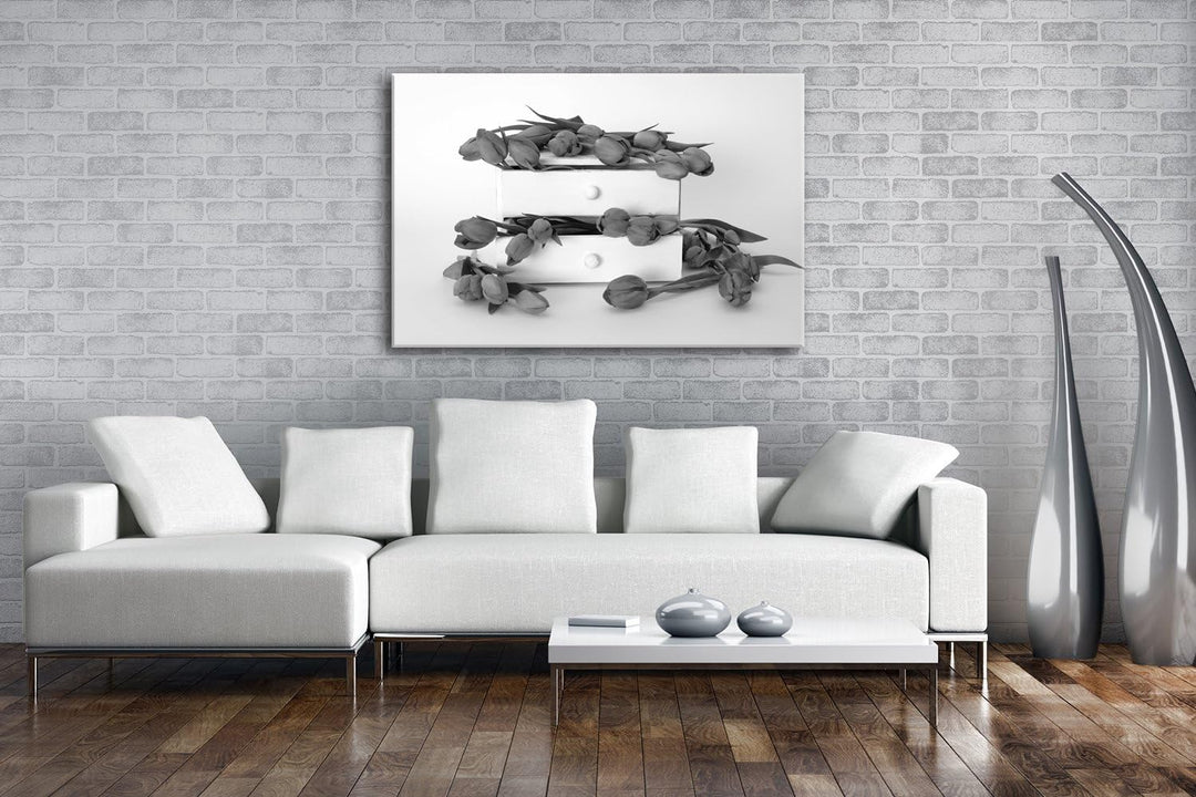 deyoli wild verstreute Tulpen Format: 80x60 Effekt: Schwarz/Weiss als Leinwand, Motiv fertig gerahmt