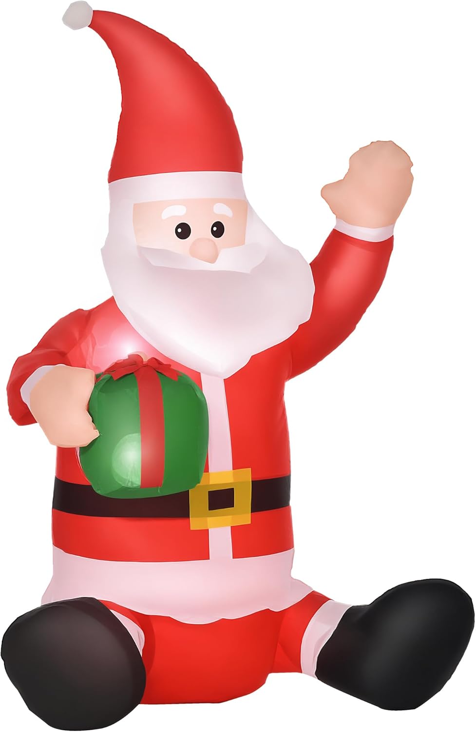 HOMCOM Selbstaufblasbarer Weihnachtsmann Weihnachtsdekoration LED mit Geschenk Gebläse Rot L70 x B50