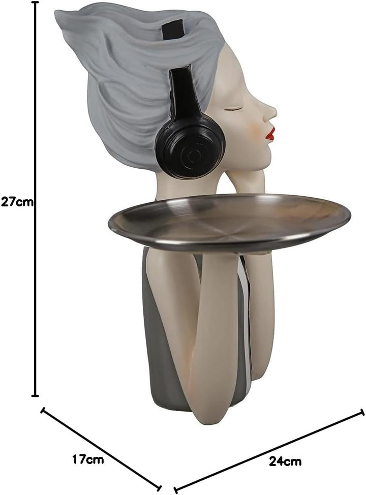 GILDE Deko Skulptur Figur Girl - mit Kopfhörer - Geschenk und Dekoration - Höhe 27 cm, Beige, Grau