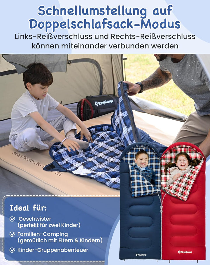 KingCamp Kinderschlafsack Schlafsack Winter Warmer Deckenschlafsack 3-4 Jahreszeiten für Kinder beim
