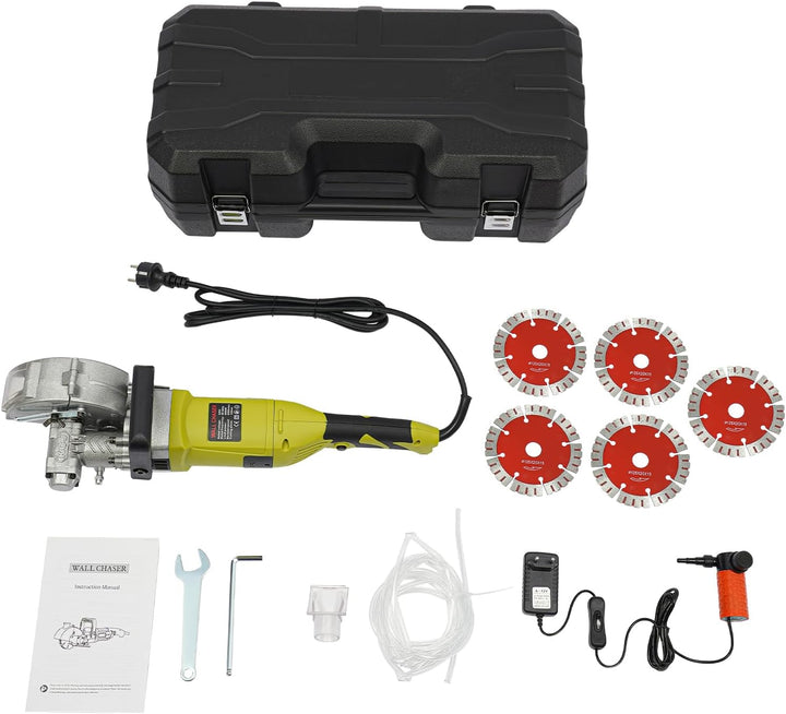 Schlitzmaschine, Mauernutfräse mit 5 Sägeblätter Werkzeugkoffer Wasserpumpe für Haushalt Industrie M