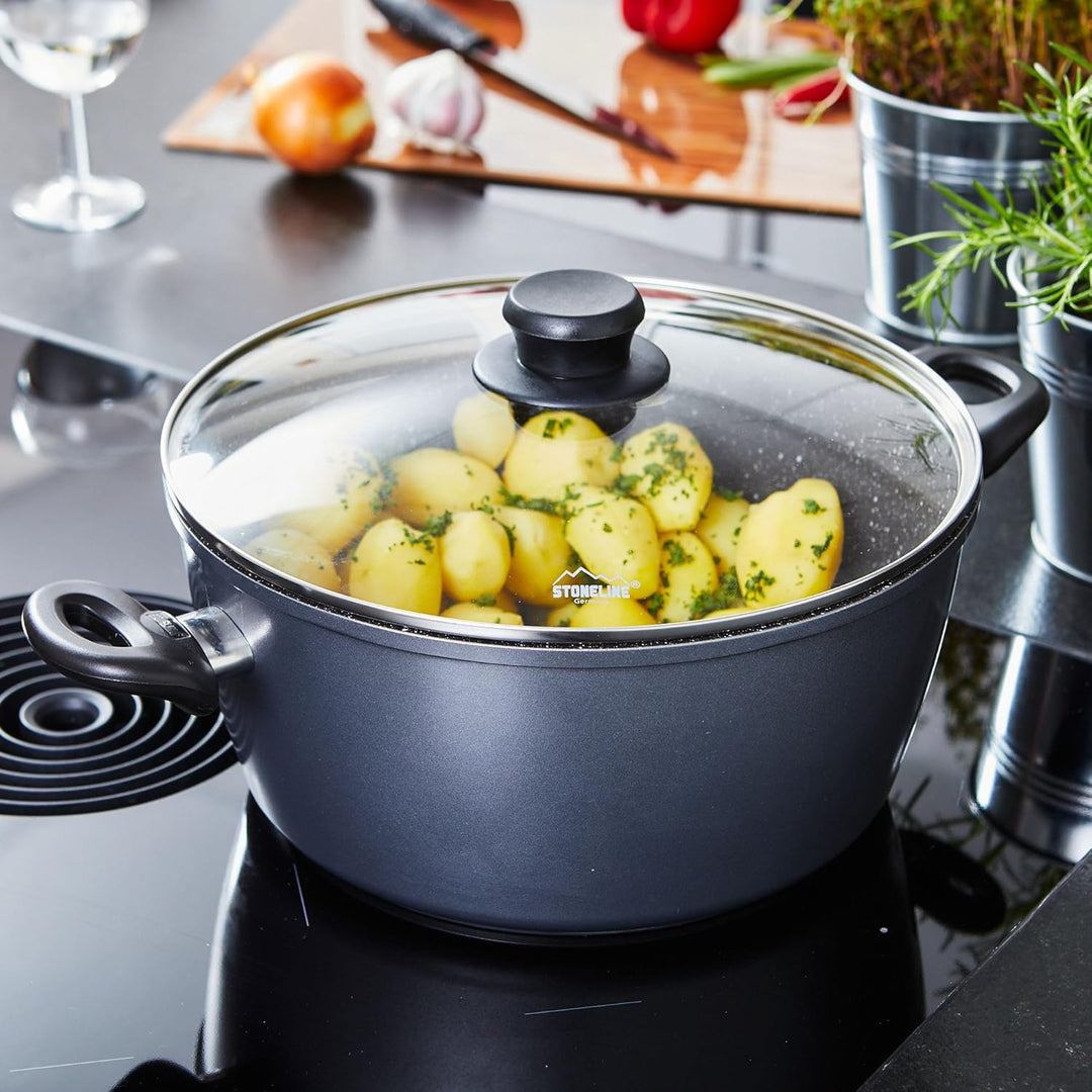 Stoneline XXL Kochtopf 28 cm, mit Deckel, Induktion, Aluguss, beschichtet mit echten Steinpartikeln,