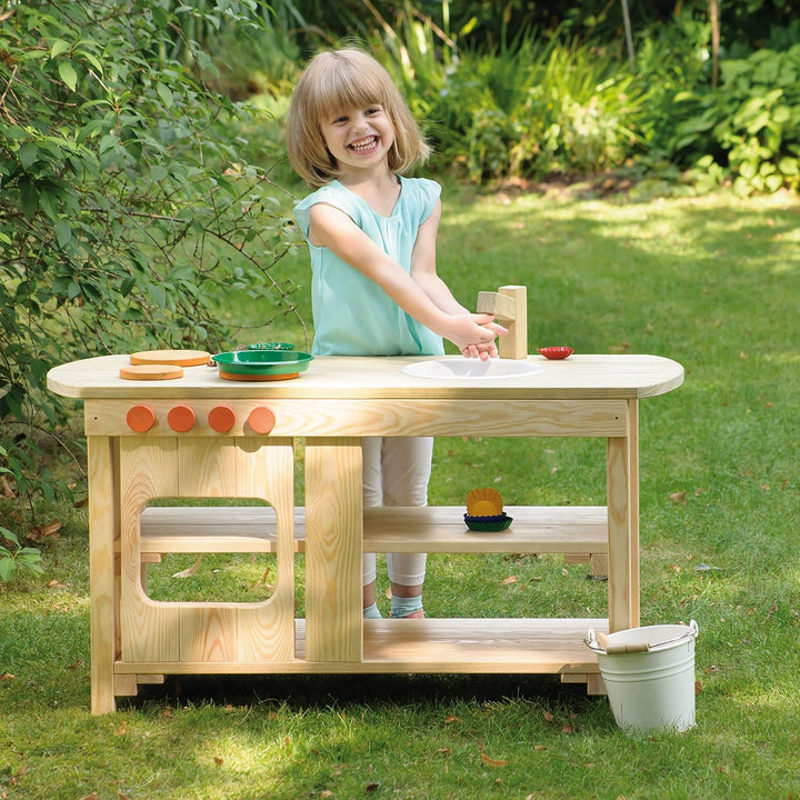 Erzi 10052 Spielküche Outdoor aus Holz für Kinder zum Spielen im Garten, Rollenspiele