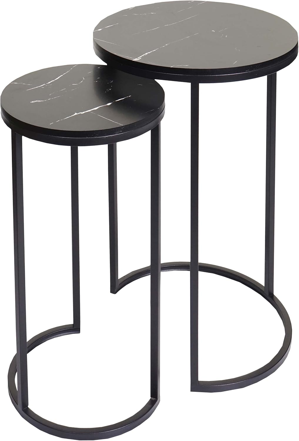Mendler 2er-Set Beistelltisch HWC-K46, Kaffeetisch Nachttisch Loungetisch, Marmor-Optik MDF - schwar