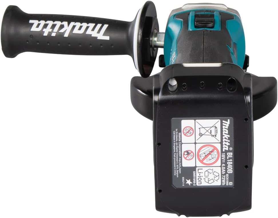Makita Akku-Winkelschleifer 18 V / 4,0 Ah im MAKPAC inklusive 2 Akkus und Ladegerät, Blau, Silber, 9