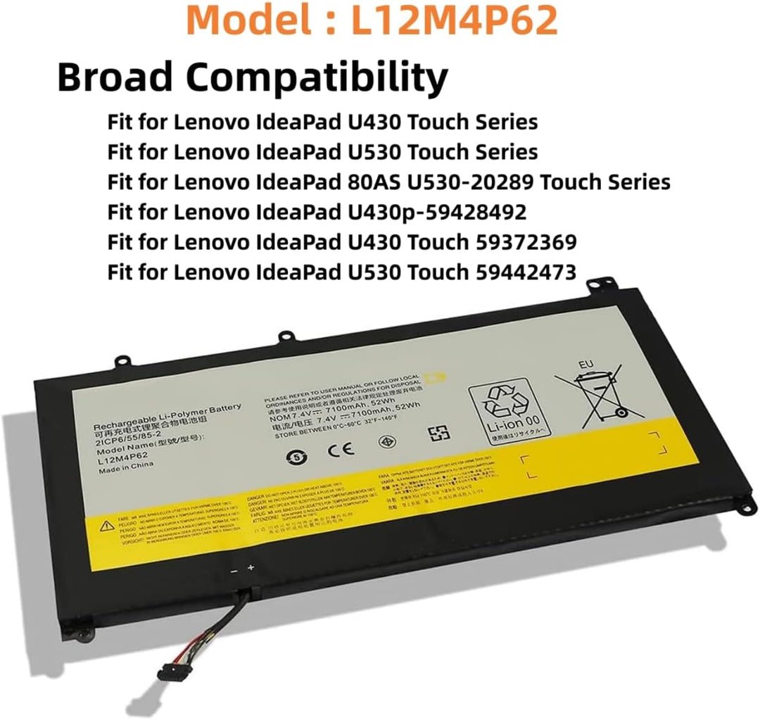 PUGASR L12M4P62 L12L4P62 Laptop Akku Kompatibel mit Lenovo Ideapad U430 U430P U530 Touch 80AS U530-2