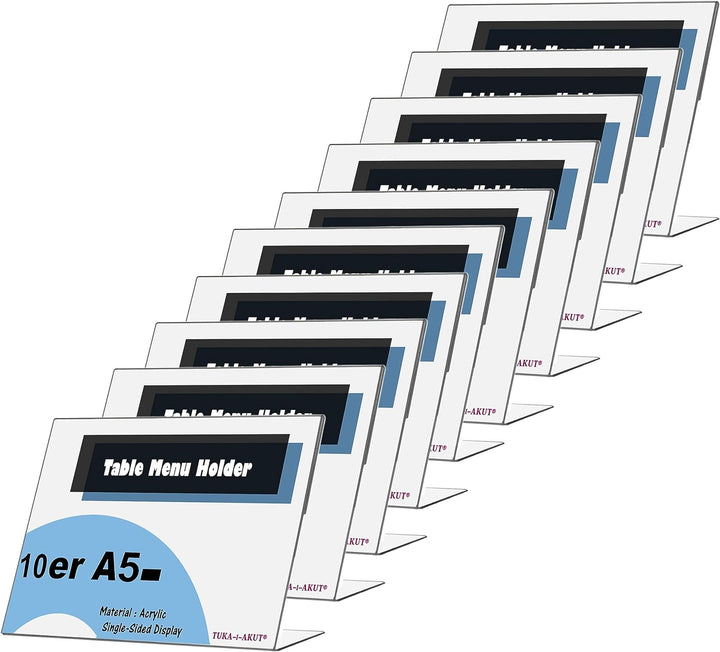 TUKA 10X A5 Quer Acryl Anzeige-Ständer Plakataufsteller, Tischaufsteller Schräg L-Ständer, Prospekts