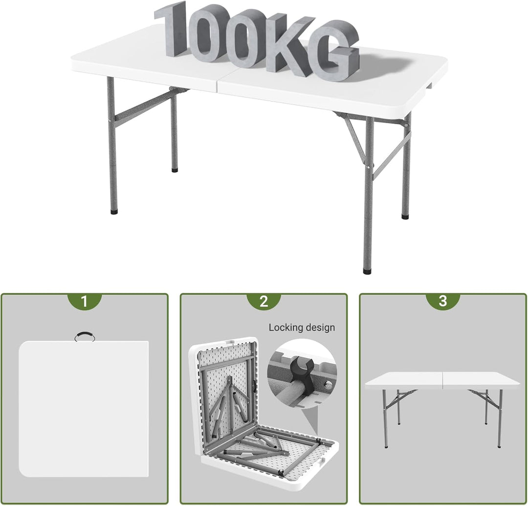 Todeco Campingtisch klappbar leicht, Buffettisch 122x61cm, Gartentisch rechteckig mit Tragegriff, fü