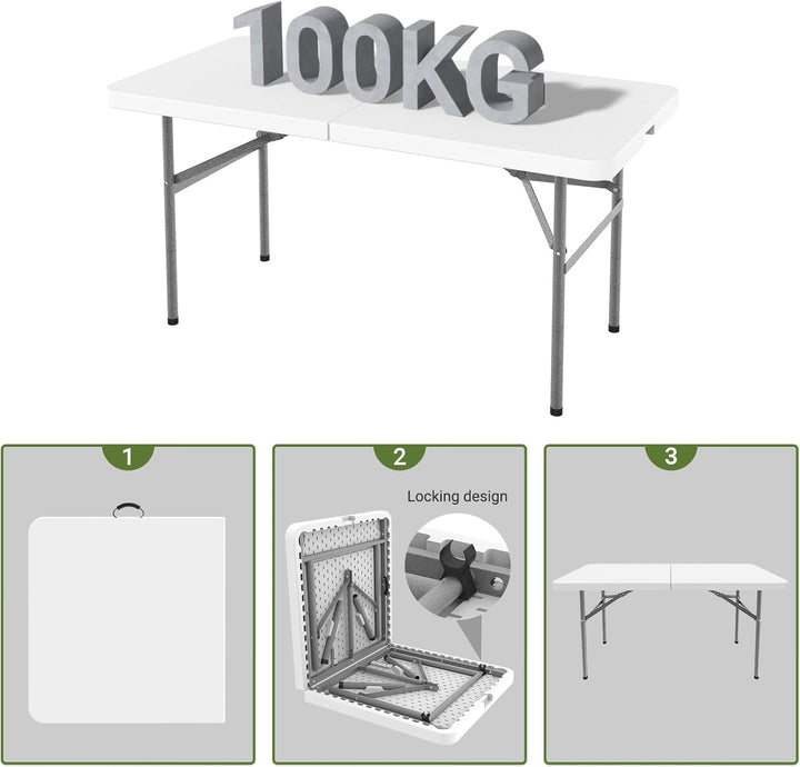 Todeco Campingtisch klappbar leicht, Buffettisch 122x61cm, Gartentisch rechteckig mit Tragegriff, fü