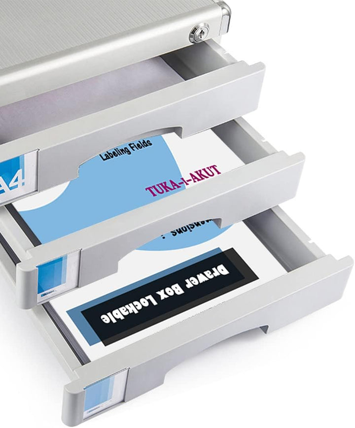 TUKA-i-AKUT Metall Schubladenbox Abschliessbar 7 Fächer A4, mit Beschriftungsfeldern, Dokumenten Auf