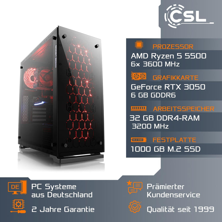 Basic Gaming PC mit Windows 11 Home | AMD Ryzen 5 5500 6x3.6GHz | GeForce RTX 3050 | 1000GB M.2 NVMe