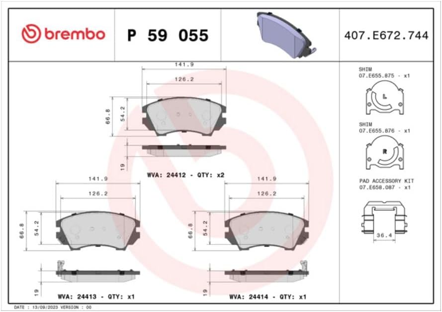 Brembo P 59 055 Bremsbelagsatz, Scheibenbremse - (4-teilig)