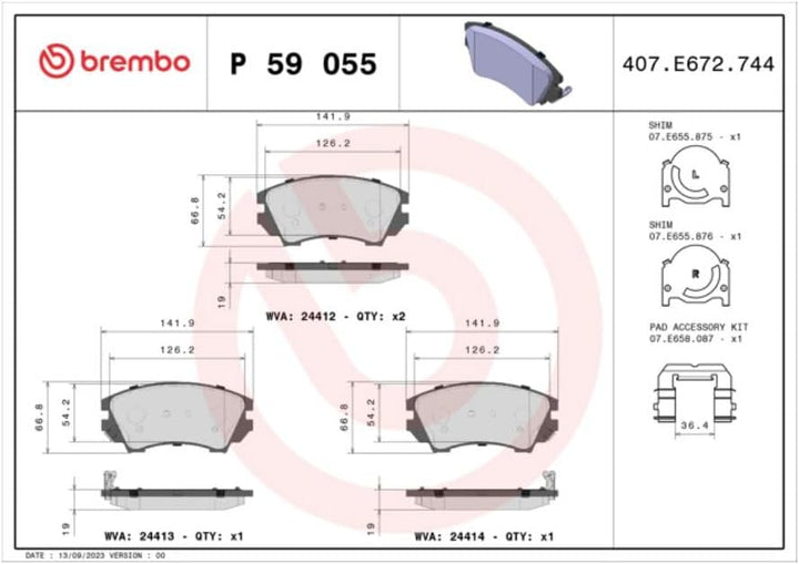 Brembo P 59 055 Bremsbelagsatz, Scheibenbremse - (4-teilig)