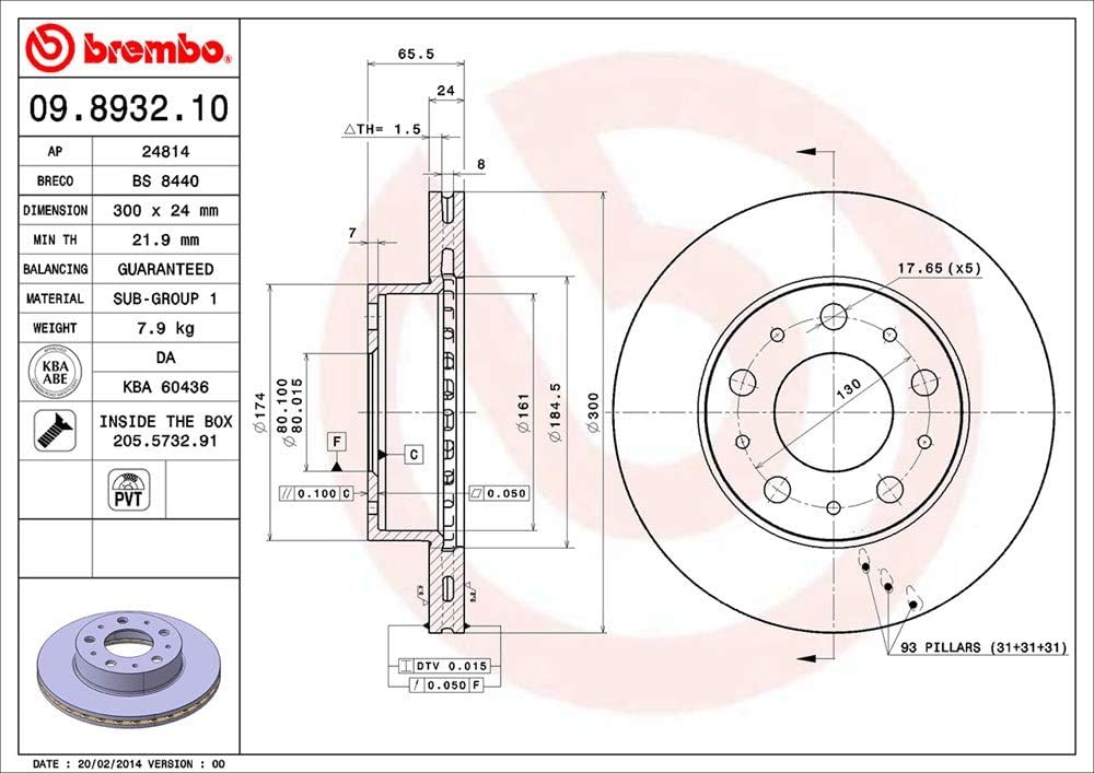 Brembo 09.8932.10 Bremsscheibe - Paar