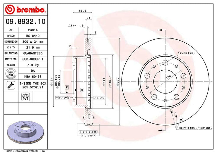 Brembo 09.8932.10 Bremsscheibe - Paar