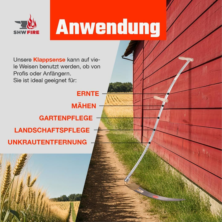 SHW-FIRE Blattsense 65cm mit 150cm Stahlrohrstiel - Ideale Sense