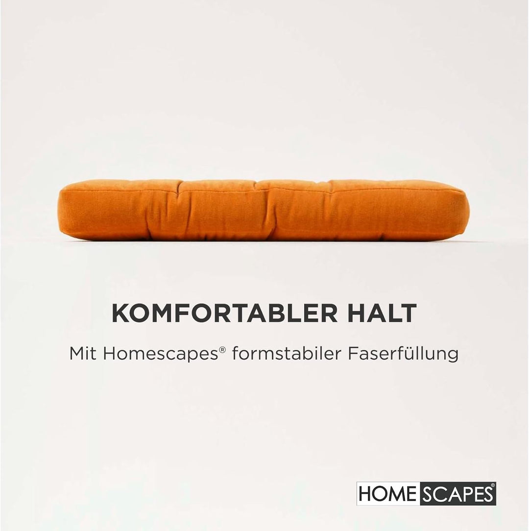 Homescapes 4er-Set Samt Stuhlkissen 40x40 orange, Sitzauflagen mit Bändern, bequeme Sitzkissen für S
