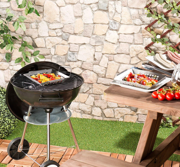 Rosenstein & Söhne Grillschale: 4er-Set Edelstahl-Grill-Schalen für Gemüse und kleines Grillgut, 1 m