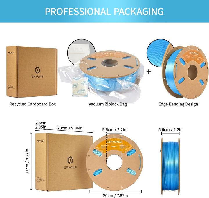 ERYONE Silk PLA Filament 1.75 mm, 3D-Drucker Filament PLA, 0,03 mm, 1 kg/Spule, Silk Blau
