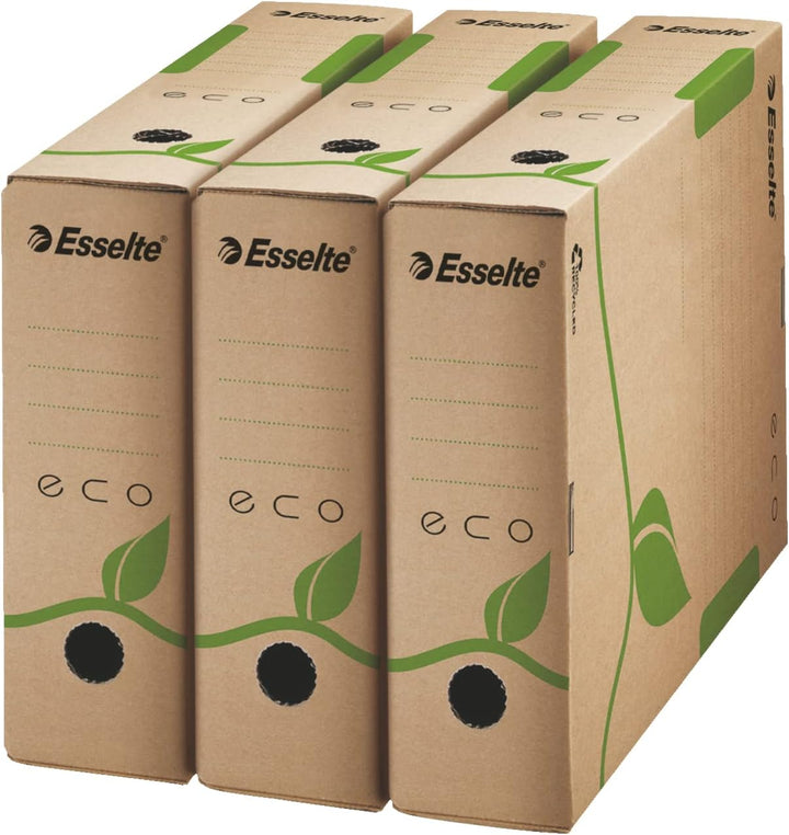 Esselte Eco Archiv-Schachtel, 80 mm Rückenbreite, Aktenkarton A4, 100 % recycelte Wellpappe, 100 % r