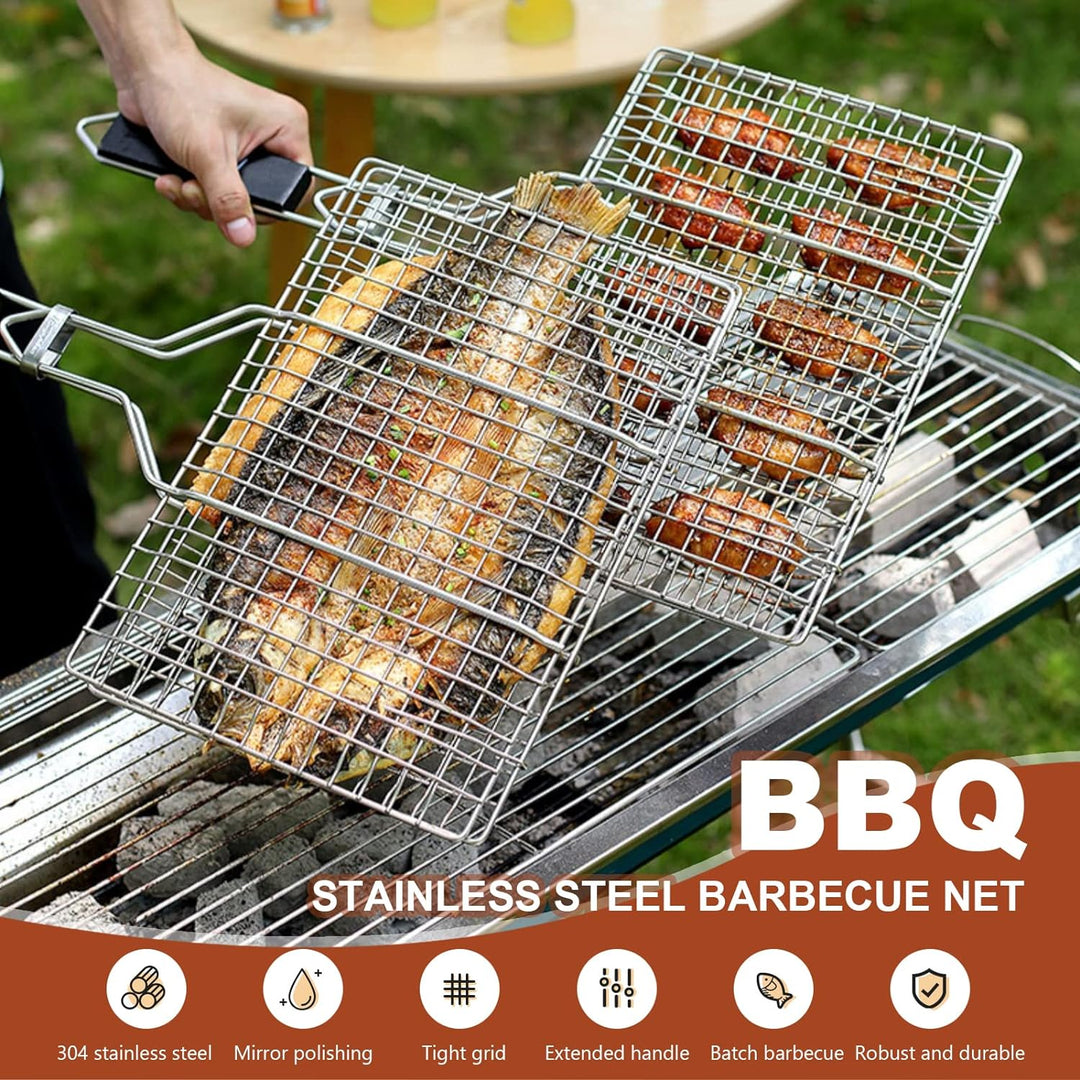 Grillkorb Fischbräter, Fisch-Grillkorb, Edelstahl Barbecue Grillschale, Faltbar, Tragbar, Rostfreie