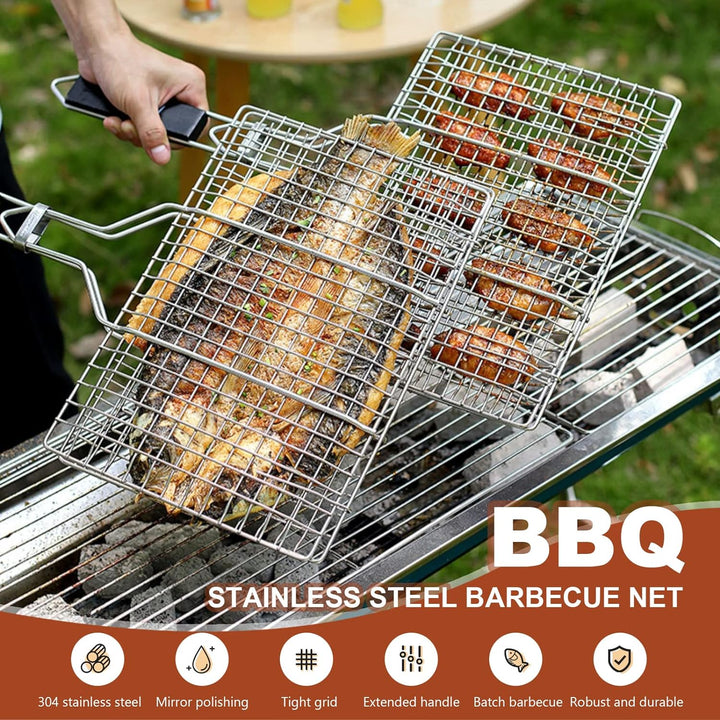 Grillkorb Fischbräter, Fisch-Grillkorb, Edelstahl Barbecue Grillschale, Faltbar, Tragbar, Rostfreie