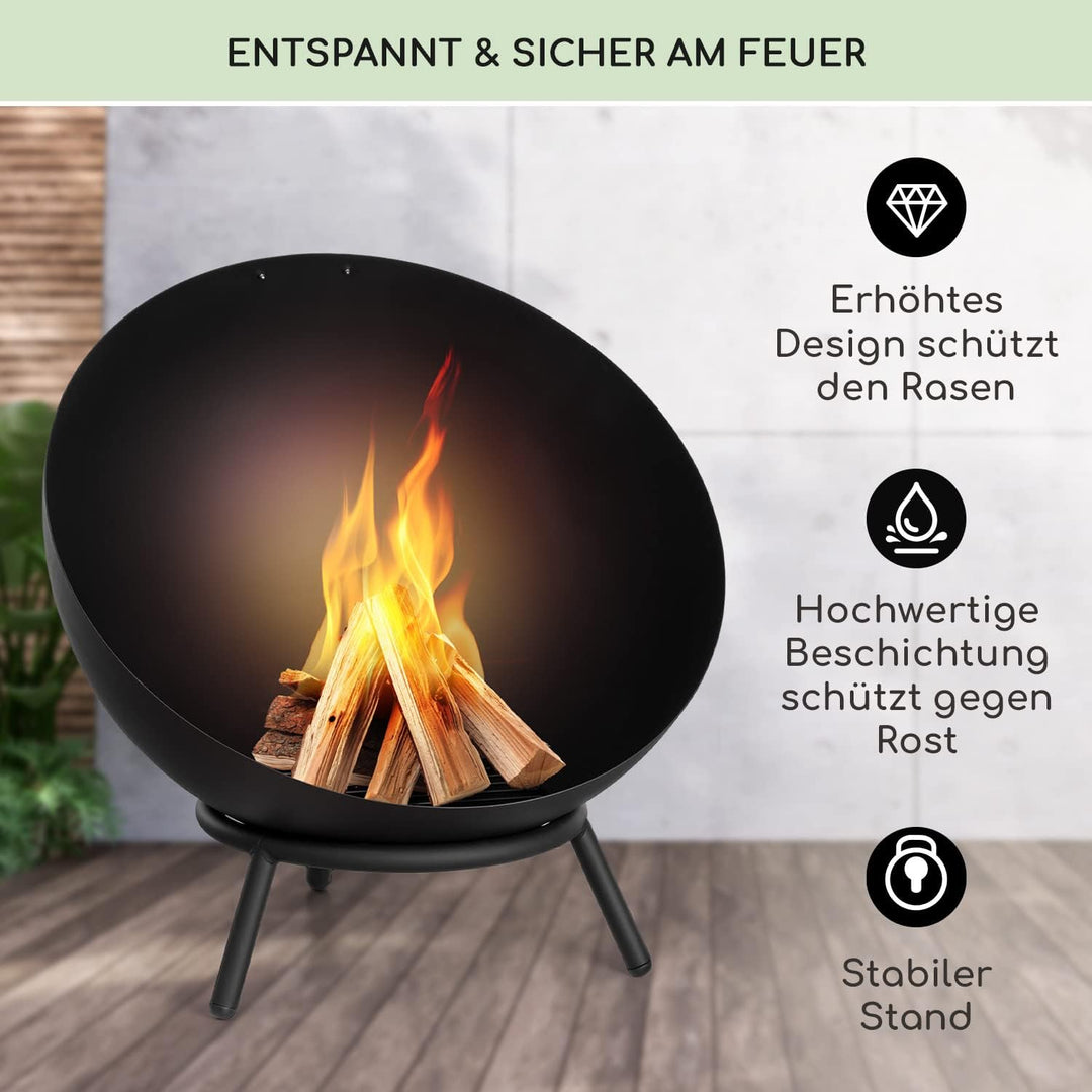 Blumfeldt Feuerschale, Outdoor Feuerstelle mit 3-Beinbein Standfuss, Kippbare Feuerschalen für den G