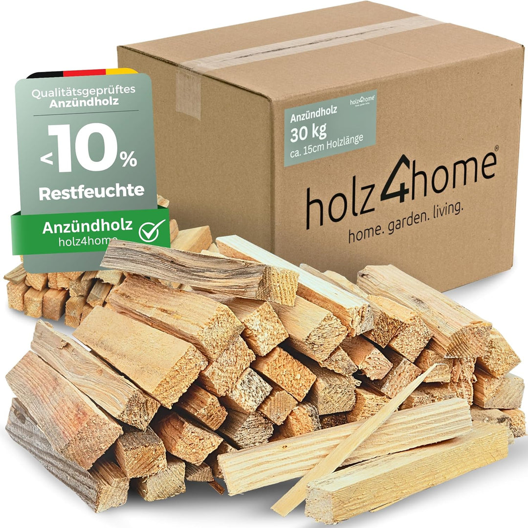 holz4home® Anfeuerholz Getrocknet 30kg (10 x 3kg) I Nadelholz Anzündholz Ofenfertig Trockenes Anmach