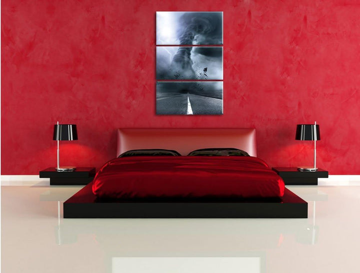 Pixxprint Wirbelsturm auf Highway als Leinwandbild/Grösse: 3 Teilig (120x80) cm/Wandbild/Kunstdruck/