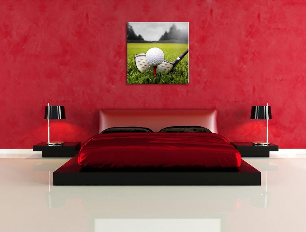 Golf Abschlag Schwarz/Weiss, Format: 70x70 auf Leinwand, XXL riesige Bilder fertig gerahmt mit Keilr
