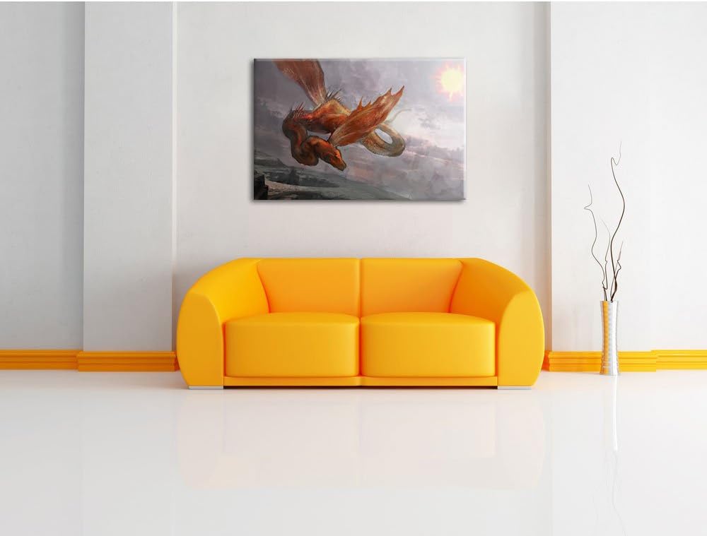 Roter Schlangendrache, Format: 100x70 auf Leinwand, XXL riesige Bilder fertig gerahmt mit Keilrahmen