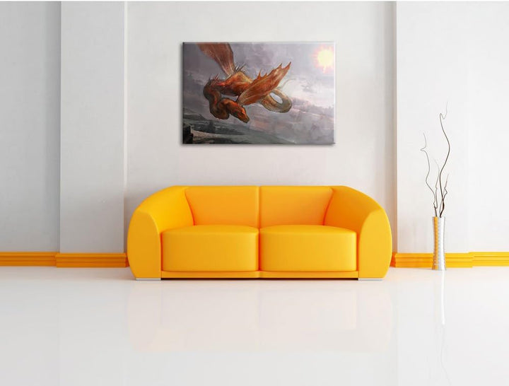 Roter Schlangendrache, Format: 100x70 auf Leinwand, XXL riesige Bilder fertig gerahmt mit Keilrahmen