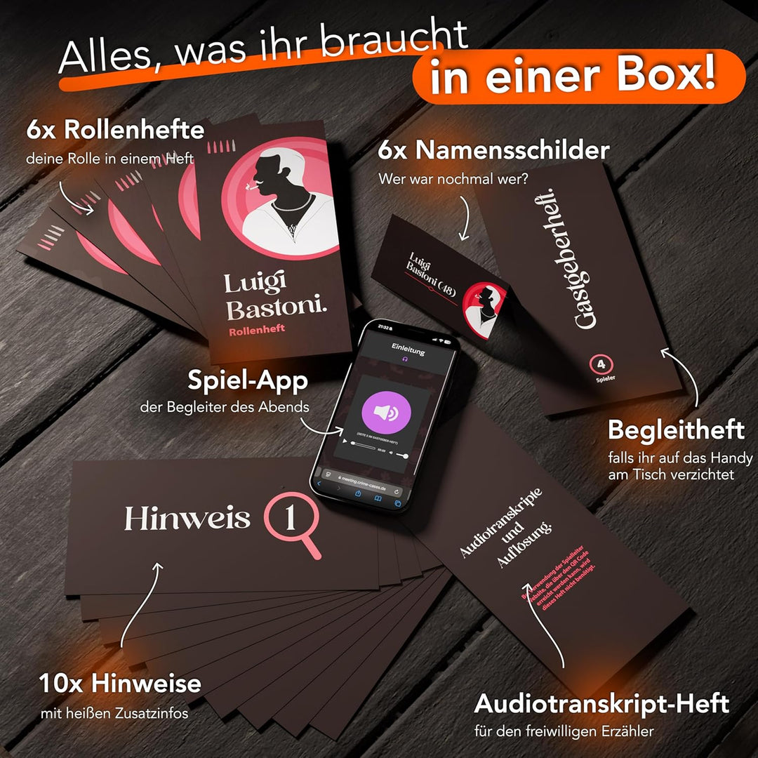 CRIMECASES Krimidinner Bundle 4-10 Personen | 3 Spiele mit Motto: Mafia, Konzert, Firmenfeier | Der