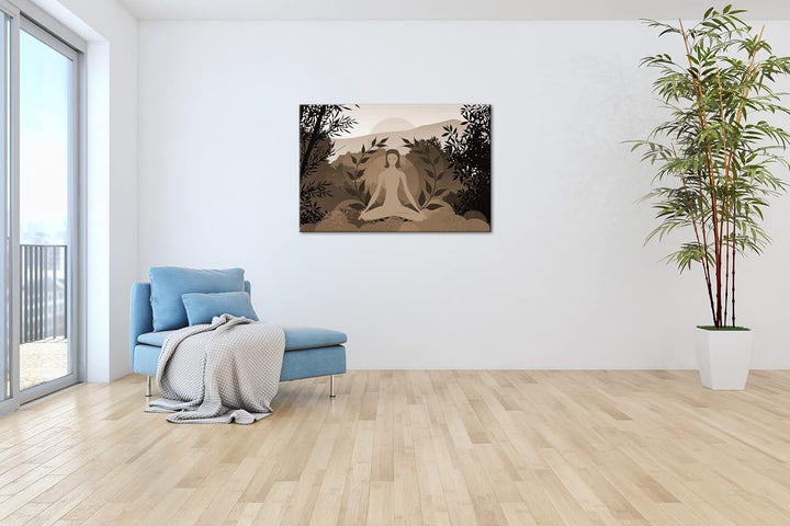 deyoli Meditation im Grünen Effekt: Sepia Format: 80x60 als Leinwandbild, Motiv fertig gerahmt auf E