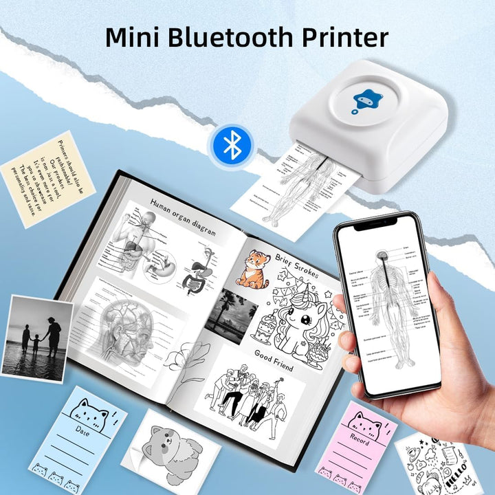 vretti Mini-Drucker TP2-Y Pocket-Drucker, Mini-Thermodrucker kompatibel mit Android & iOS, Sticker-D