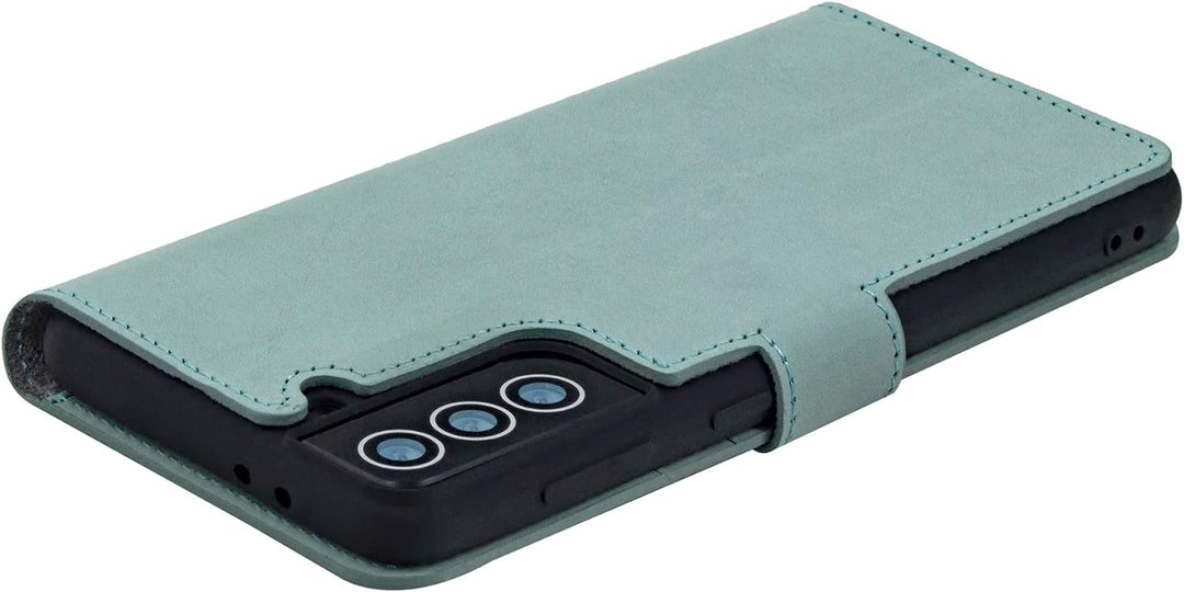 Suncase Book-Style Hülle kompatibel mit Samsung Galaxy S22 Plus 5G Leder Tasche (Slim-Fit) Lederhüll