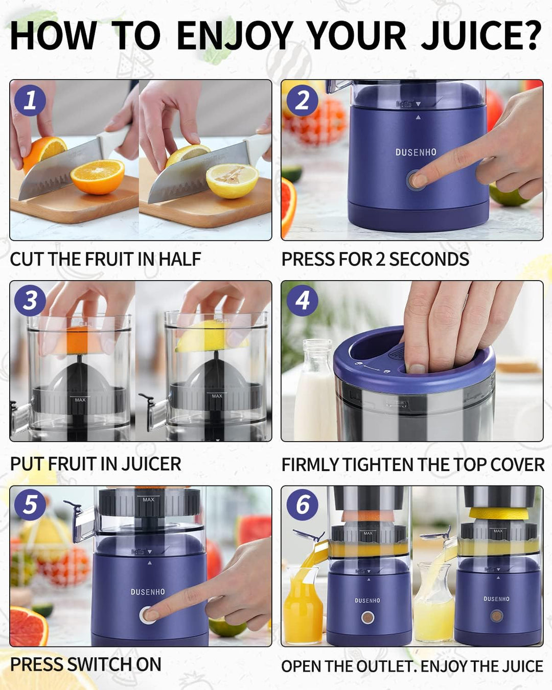 Zitronenpresse Elektrisch Organgenpresse Tragbare USB-Aufladung Juicer Entsafter fĂŒr Orange, Zitrone