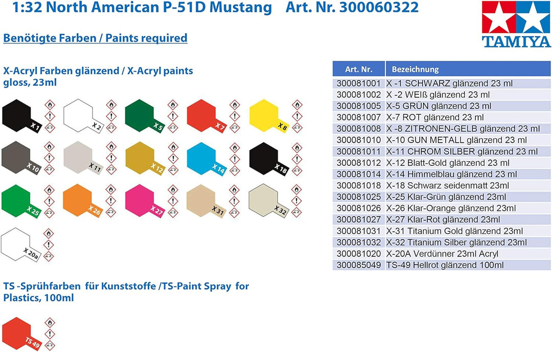 TAMIYA TAM60322 300060322 - 1:32 WWII North American P-51D Mustang